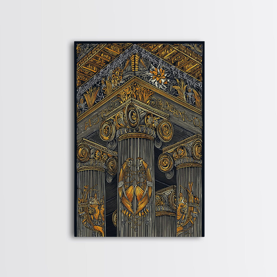 Ancient Greek Column Detail, Classical Architecture, Canvas Gold Canvas Print, Real Wood Frame Wall Art