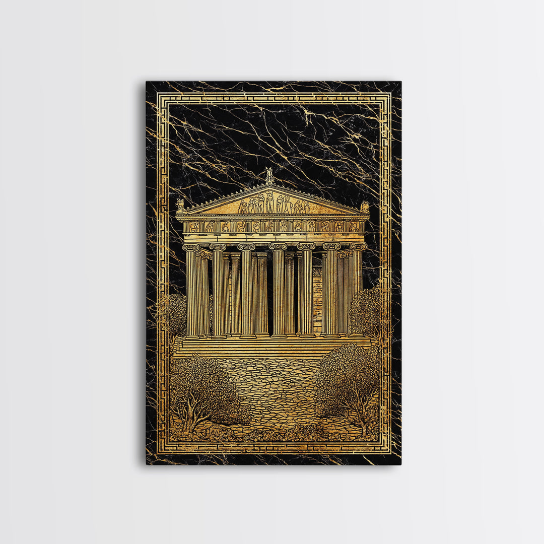 Parthenon Glory, Classical Greek Architecture, Canvas Gold Canvas Print, Real Wood Frame Wall Art