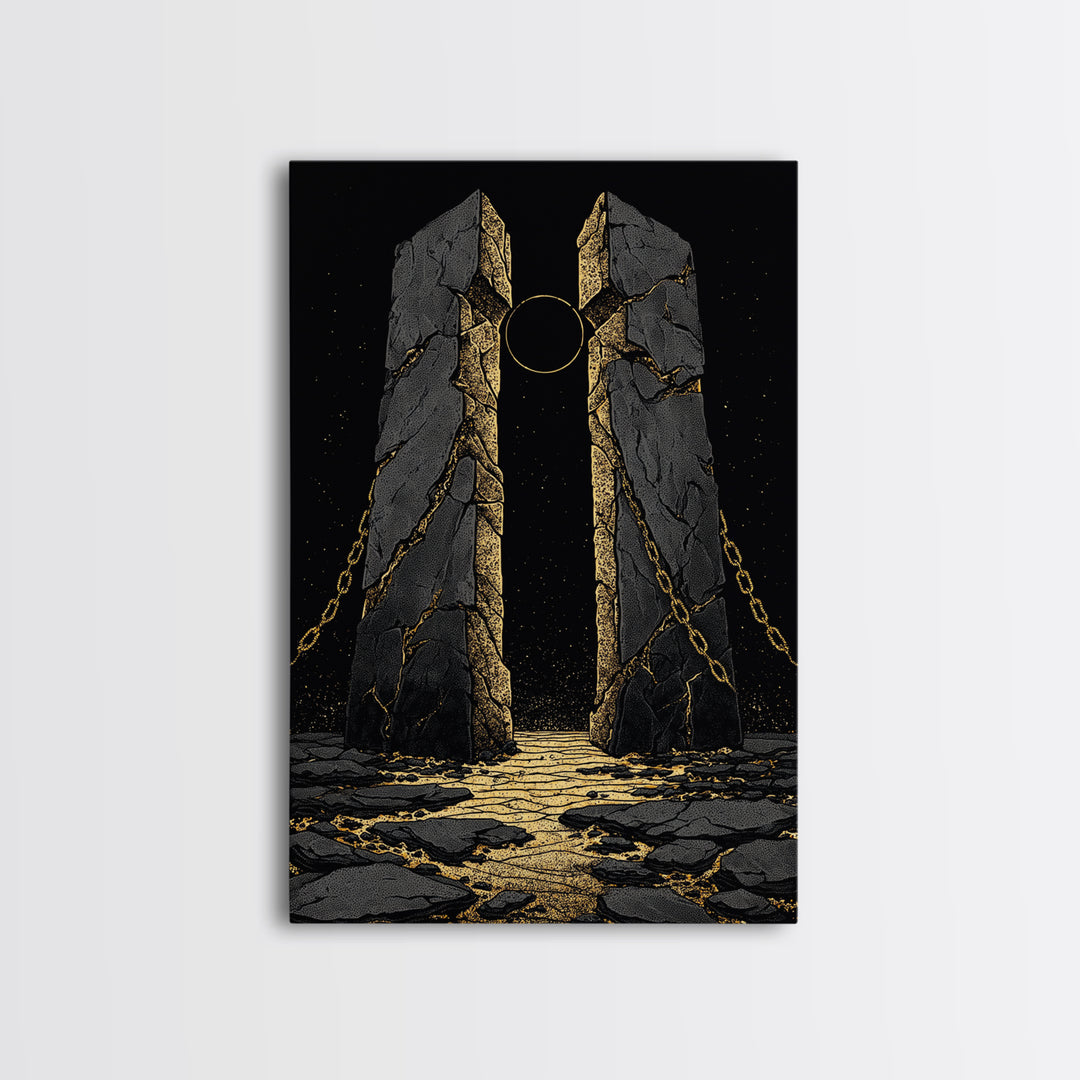 Gate Of Olympus, Abstract Mythology Wall Art, Canvas Gold Canvas Print, Ancient Greek Decor, Surreal Fantasy, Wood Frame