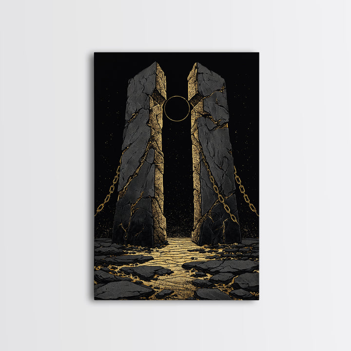 Gate Of Olympus, Abstract Mythology Wall Art, Canvas Gold Canvas Print, Ancient Greek Decor, Surreal Fantasy, Wood Frame