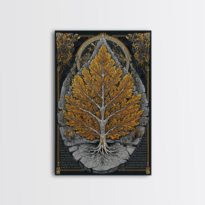 Tree of Life Canvas Art, Canvas Gold Canvas Print, Framed Canvas Wall Art with Real Wood Frame, Intricate Botanical Statement Decor