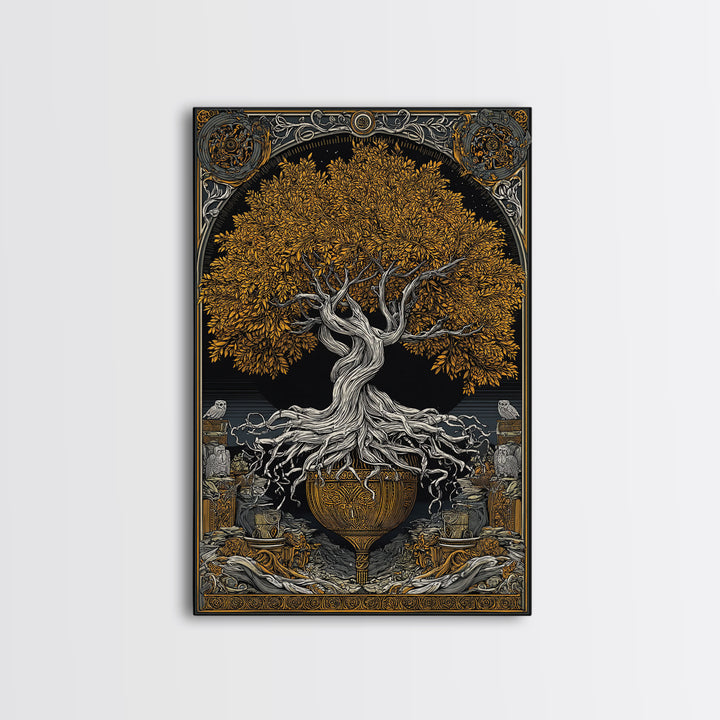 Yggdrasil’s Chalice – The Eternal Tree of Knowledge and Life, Canvas Art, Canvas Gold Print, Canvas Wall Art, Man Cave Decor
