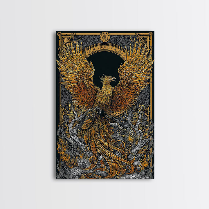 Phoenix Ascendant – Flames and Feathers of Rebirth, Canvas Art, Canvas Gold Print, Canvas Wall Art, Man Cave Decor
