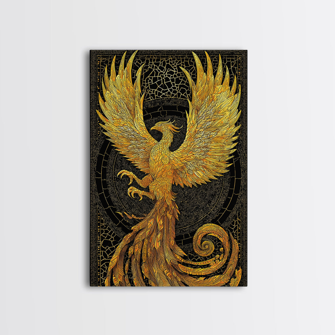 The Radiant Phoenix – Wings of Sunfire and Immortality, Canvas Art, Canvas Gold Print, Canvas Wall Art, Man Cave Decor