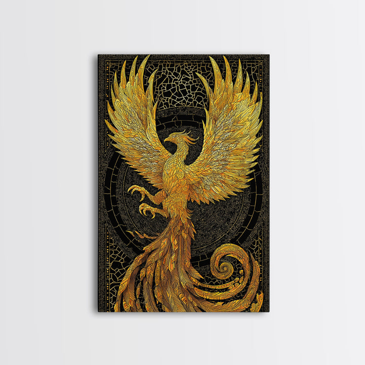 The Radiant Phoenix – Wings of Sunfire and Immortality, Canvas Art, Canvas Gold Print, Canvas Wall Art, Man Cave Decor