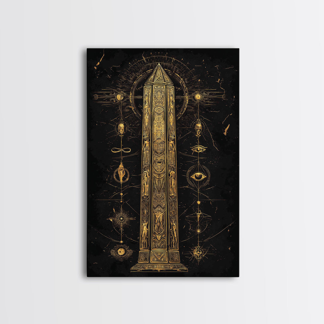 The Obelisk of Secrets – Symbols of the Eternal Order, Canvas Art, Canvas Gold Print, Canvas Wall Art, Man Cave Decor