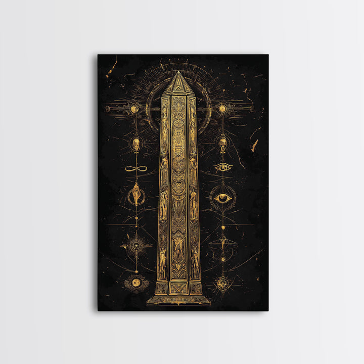 The Obelisk of Secrets – Symbols of the Eternal Order, Canvas Art, Canvas Gold Print, Canvas Wall Art, Man Cave Decor