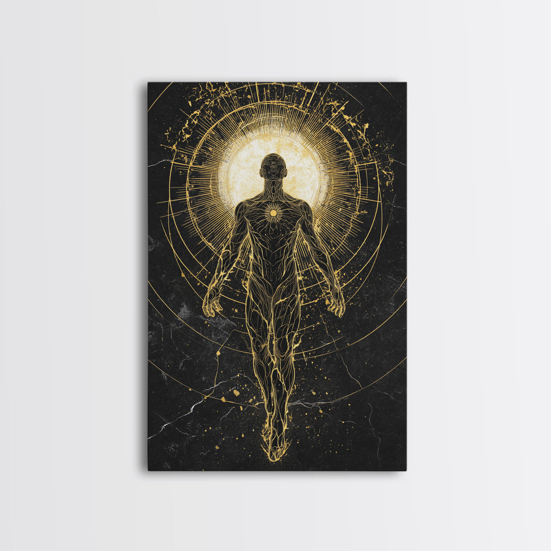 Divine Ascension Figure, Canvas Gold Art, Mythology Wall Print, Real Wood Frame Decor, Ancient Greek Inspired Canvas Artwork