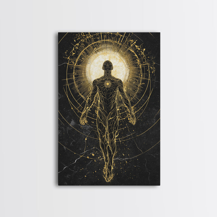 Divine Ascension Figure, Canvas Gold Art, Mythology Wall Print, Real Wood Frame Decor, Ancient Greek Inspired Canvas Artwork