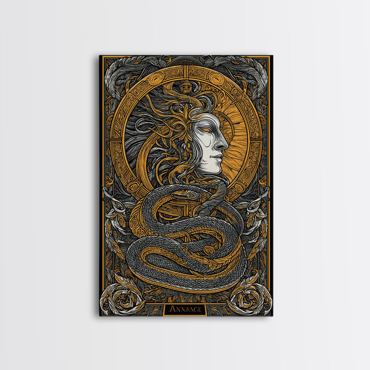 Ananke Greek Goddess Canvas Gold Canvas Print, Destiny And Fate Mythology Artwork, Real Wood Framed Decorative Wall Art
