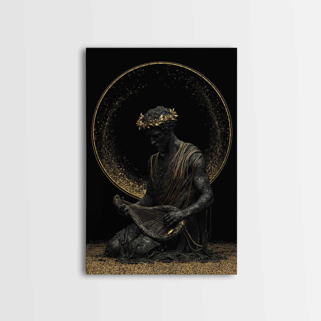 Apollo God Of Music Canvas Gold Canvas Print, Greek Mythology Art With Lyre, Real Wood Framed Classical Decorative Wall Art