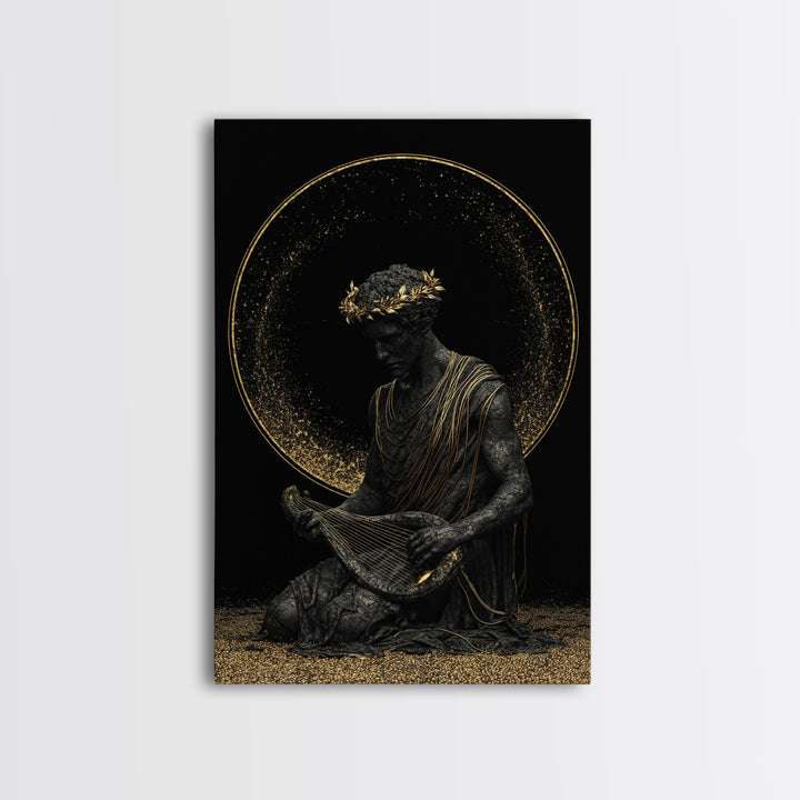 Apollo God Of Music Canvas Gold Canvas Print, Greek Mythology Art With Lyre, Real Wood Framed Classical Decorative Wall Art