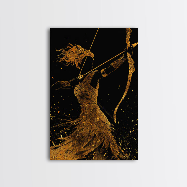 Artemis Archer Goddess Mythology, Canvas Gold Canvas Print, Real Wood Frame, Greek Myth Wall Art, Celestial Home Decor