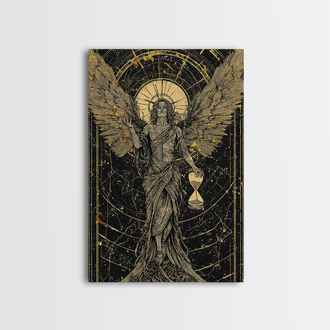 Astraeus God Of Dusk Mythological Figure, Canvas Gold Canvas Print, Real Wood Frame, Greek Titan Wall Decor, Celestial Art