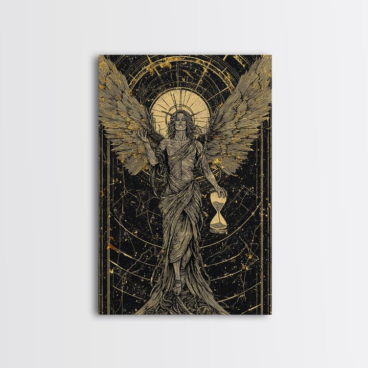 Astraeus God Of Dusk Mythological Figure, Canvas Gold Canvas Print, Real Wood Frame, Greek Titan Wall Decor, Celestial Art