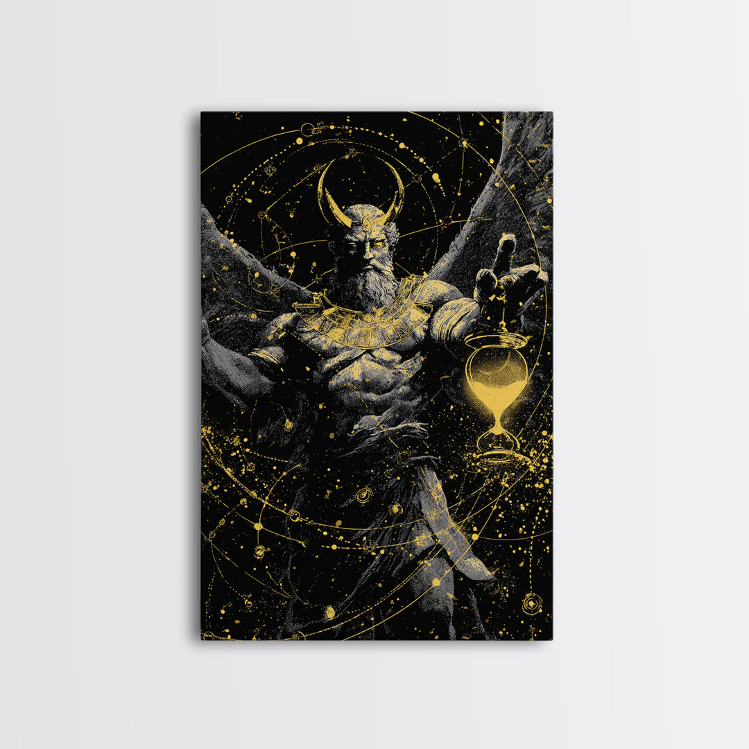 Astraeus Starry Night Mythology, Canvas Gold Art Print, Real Wood Frame, Greek Titan Wall Art, Astrology Inspired Decor