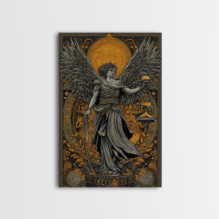 Astraeus Titan Of Stars And Dusk, Canvas Gold Canvas Print, Real Wood Frame, Mythology Wall Art, Greek God Celestial Decor