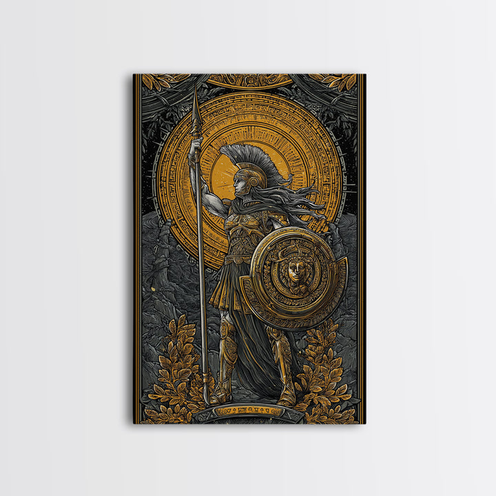 Athena Goddess Of War And Wisdom, Canvas Gold Canvas Print, Real Wood Frame, Greek Warrior Wall Art, Mythology Inspired Decor