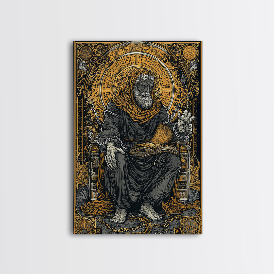 Boethius Philosopher With Ancient Manuscript, Canvas Gold Canvas Print, Real Wood Frame, Medieval Wisdom Wall Decor