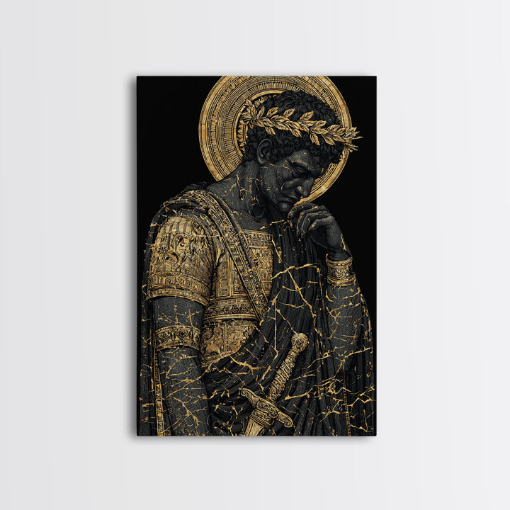 Brutus Roman Leader With Laurel Wreath, Canvas Gold Art Print, Real Wood Frame, Ancient Roman History Warrior Wall Art