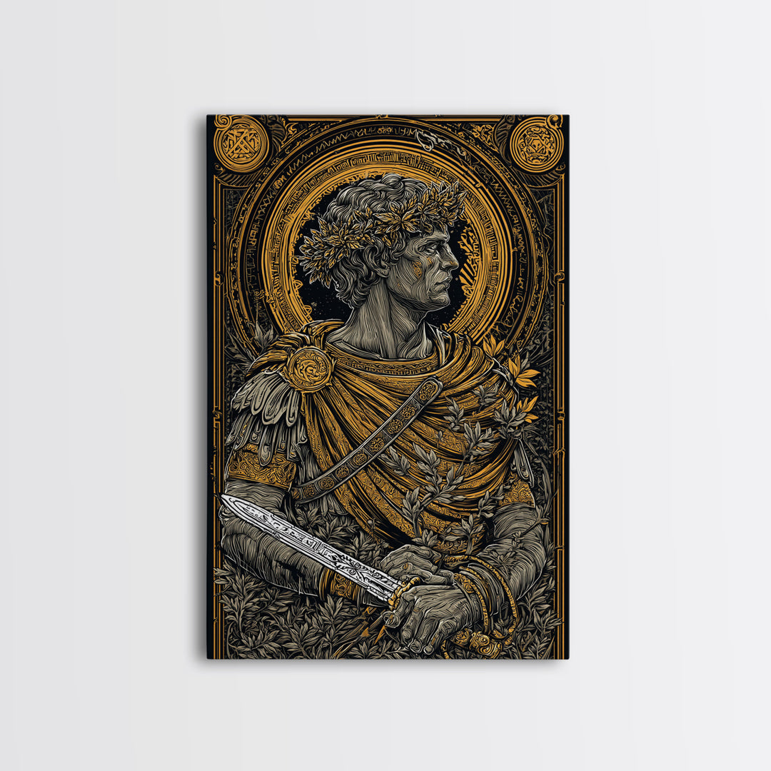 Brutus Stoic Roman General With Sword, Canvas Gold Canvas Print, Real Wood Frame, Ancient Roman History Philosopher Art