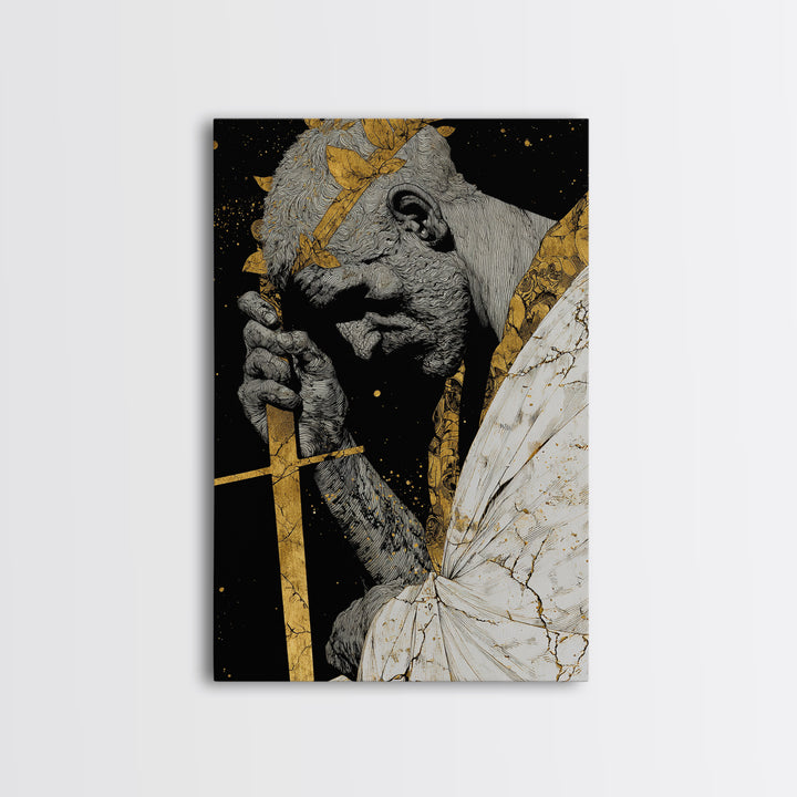 Brutus Roman Statesman With Laurel Crown, Canvas Gold Art Print, Real Wood Frame, Ancient Roman History Warrior Wall Art