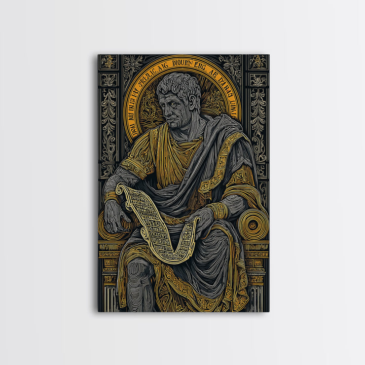 Cicero Canvas Gold Canvas Print, Roman Philosopher Scroll Portrait, Stoic Thinker Artwork, Real Wood Frame Home Decor
