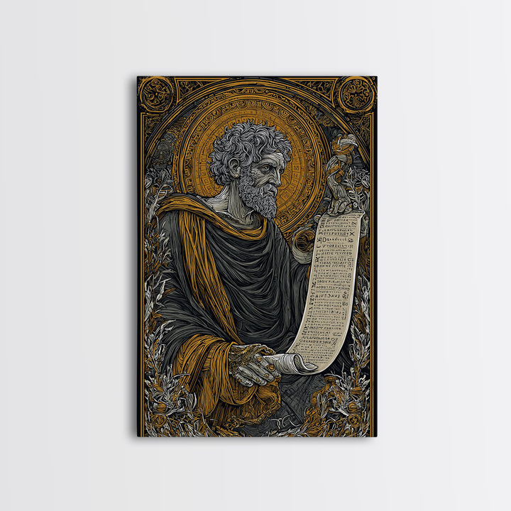 Claudius Canvas Gold Canvas Print, Roman Emperor Regal Illustration, Classical History Wall Art, Real Wood Framed Design