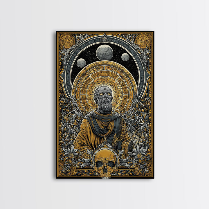 Coeus Canvas Gold Canvas Print, Greek Titan Of Intellect Artwork, Mythology Inspired Wall Art, Real Wood Frame Display