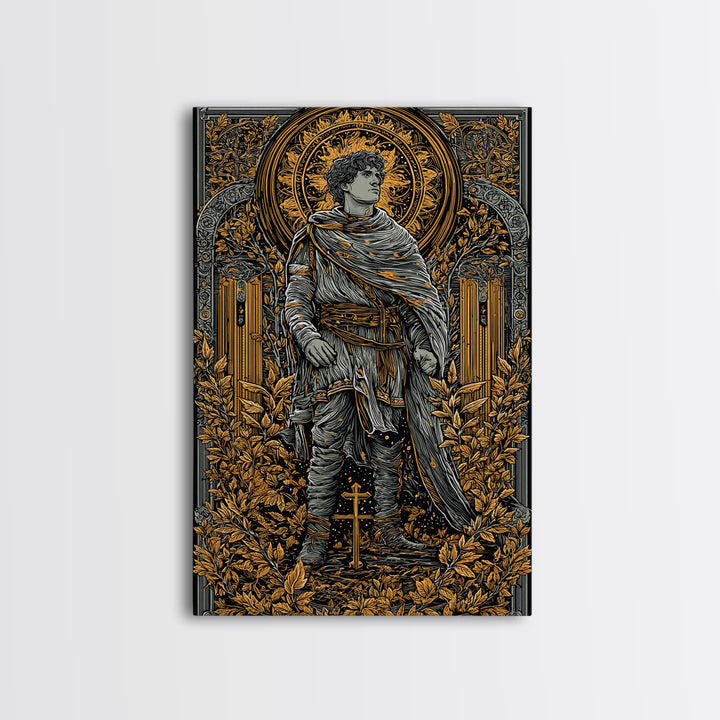 Constantine Canvas Gold Canvas Print, Byzantine Emperor Mosaic Style Artwork, Ancient Roman History Wall Art, Wood Framed