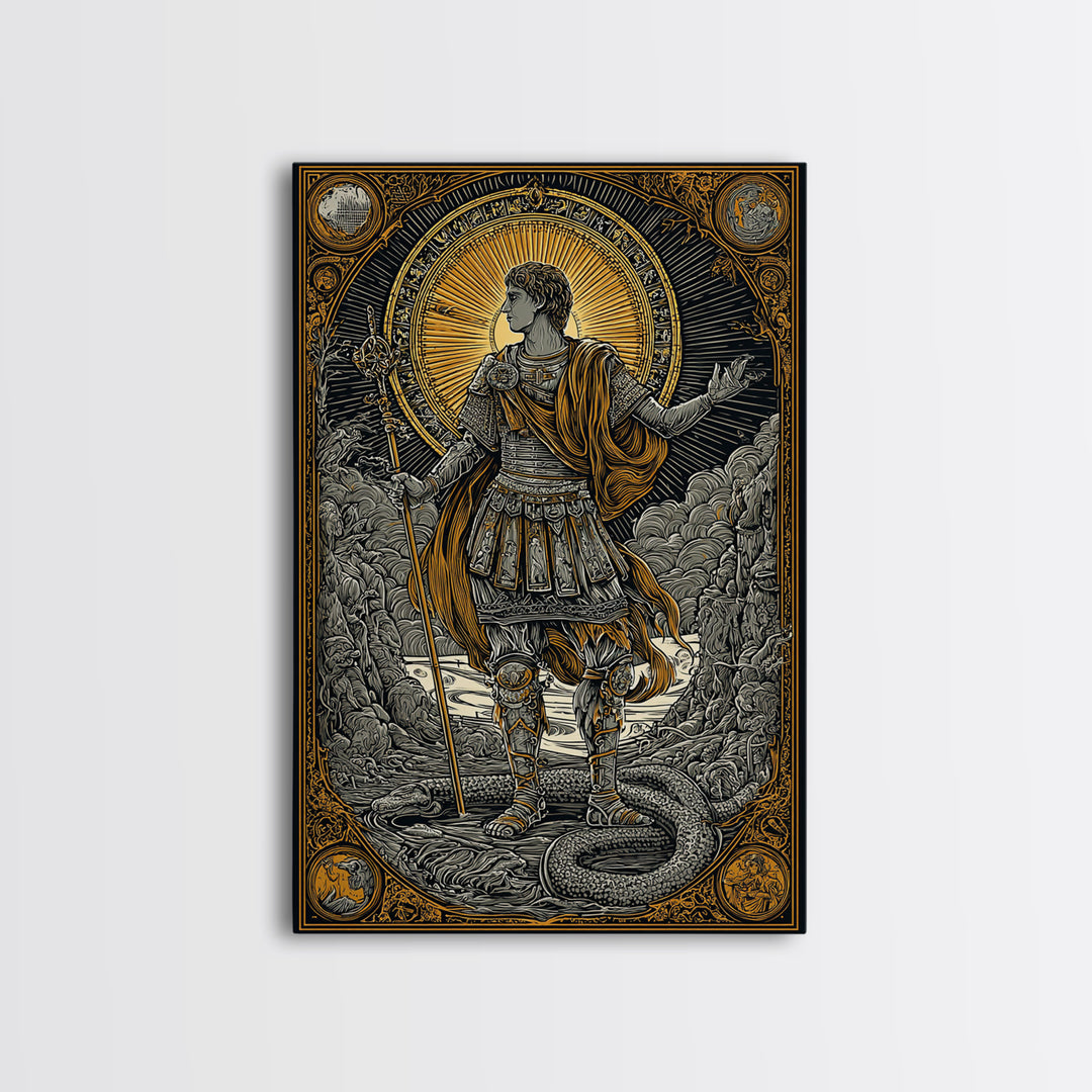 Constantine Canvas Gold Canvas Print, Imperial Roman Emperor Regal Illustration, Historical Portrait Artwork, Wood Frame