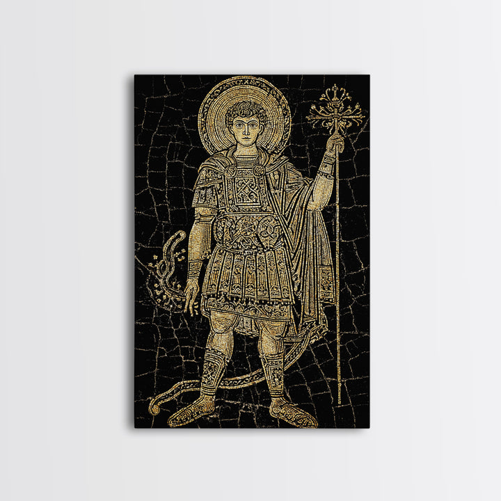 Constantine Canvas Gold Canvas Print, Ancient Roman Emperor Radiant Halo Portrait, Classical History Artwork, Wood Framed