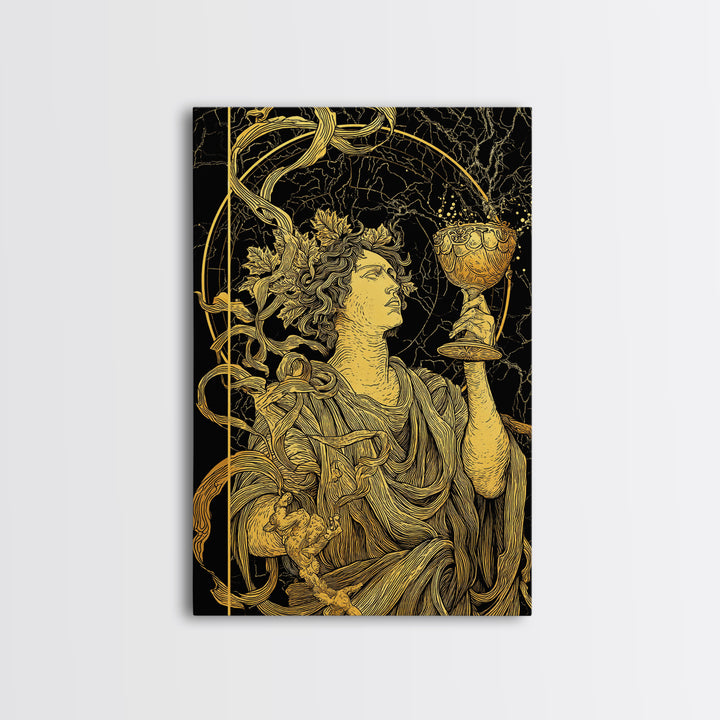 Dionysus With Chalice Canvas Gold Canvas Print, Ancient Greek God Art, Mythology Home Decor With Real Wood Frame