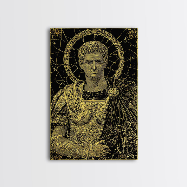Augustus Caesar Canvas Gold Canvas Print, Roman Emperor Portrait Wall Art, Ancient Regal Decor With Real Wood Frame