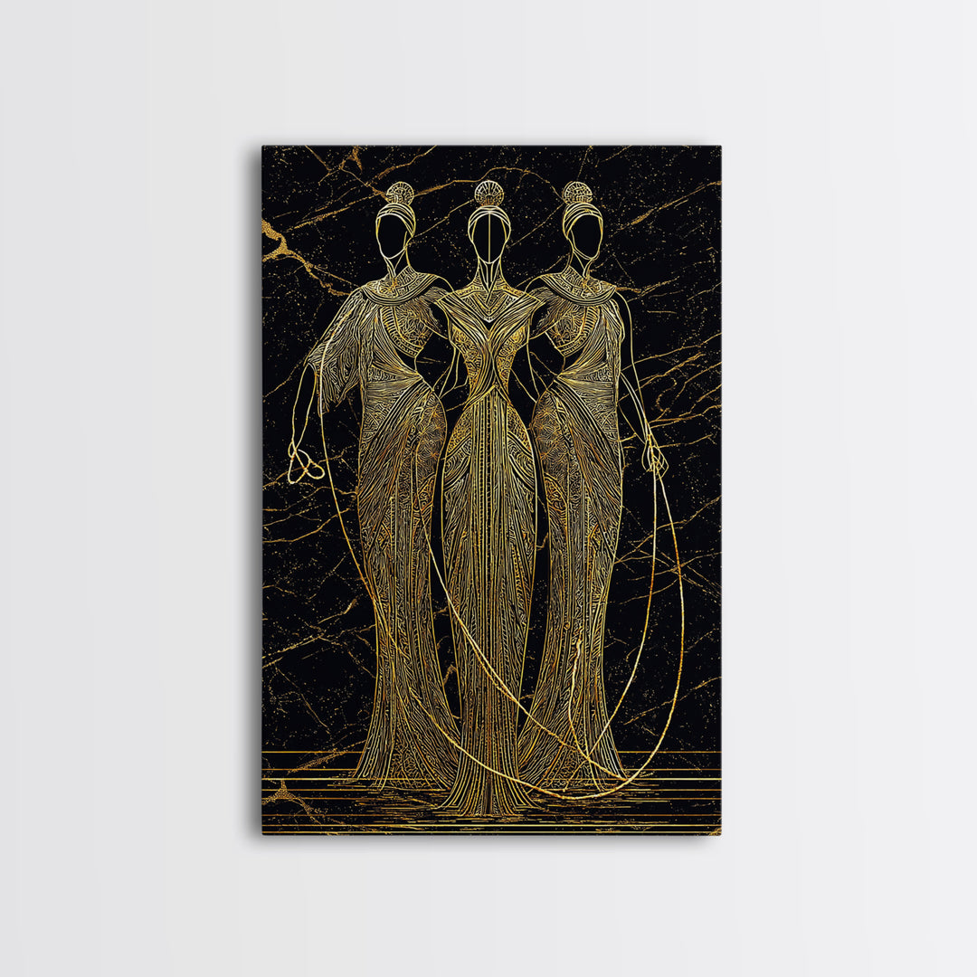 The Fates Mythological Canvas Gold Canvas Print, Destiny Goddess Wall Art, Greek Myth Symbolism, Elegant Decor, Real Wood Frame