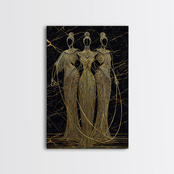 The Fates Mythological Canvas Gold Canvas Print, Destiny Goddess Wall Art, Greek Myth Symbolism, Elegant Decor, Real Wood Frame