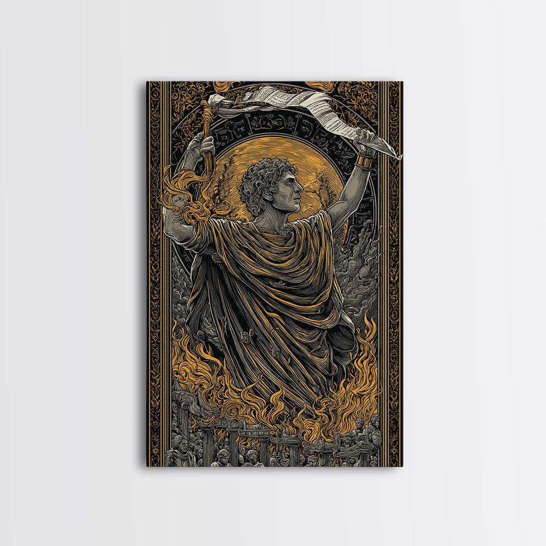 Ancient Roman Emperor Canvas Gold Canvas Print, Greek Mythological Wall Art, Heroic Decorative Art, Real Wood Frame