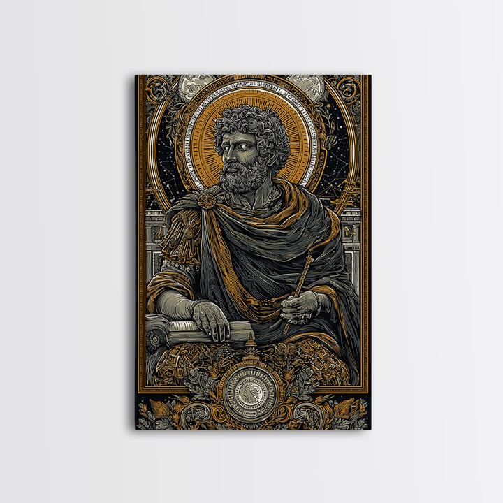 Roman Emperor Study Canvas Gold Canvas Print, Classical Greek God Art, Luxurious Mythology Wall Decor, Real Wood Frame