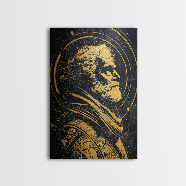 Stoic Elder Portrait Canvas Gold Canvas Print, Greek Philosopher Wall Art, Abstract Ancient Decor, Real Wood Frame