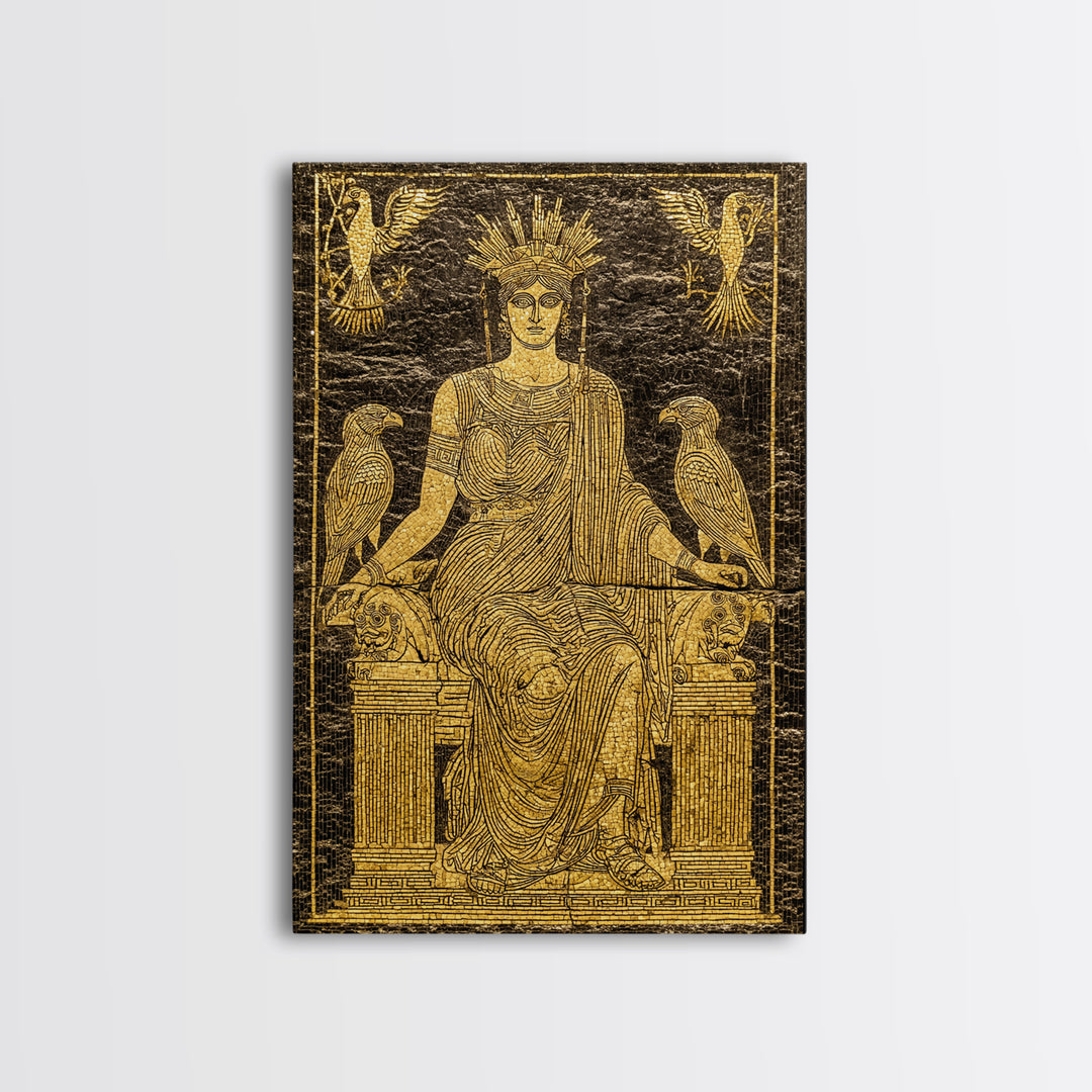 Ancient Goddess Hera Mosaic Canvas Gold Canvas Print, Mythology Inspired Art, Regal Home Decor, Wood Framed Wall Art