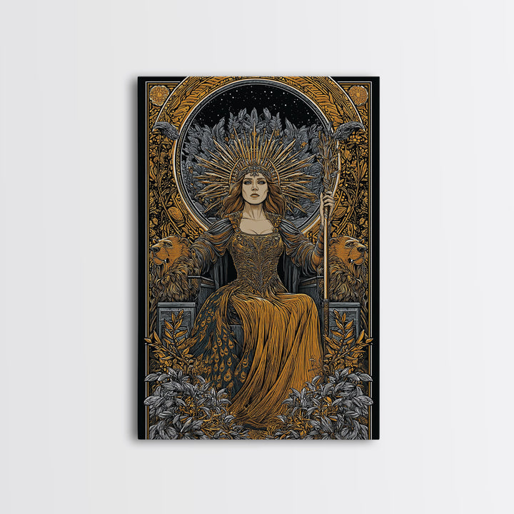 Greek Goddess Hera Throne Canvas Gold Canvas Print, Mythology Wall Art, Divine Regal Decor, Real Wood Frame Artwork