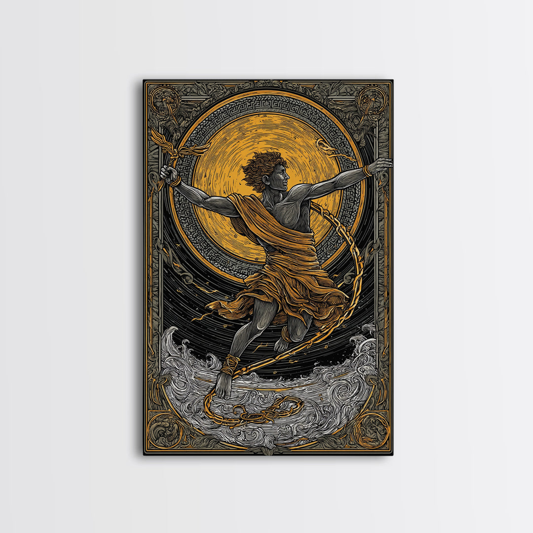 Messenger God Hermes Canvas Gold Canvas Print, Ancient Mythology Art, Greek God Wall Decor, Real Wood Frame Artwork