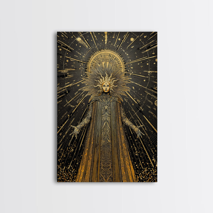 Queen Hera With Crown And Lions, Regal Mythology Goddess, Canvas Gold Canvas Print, Greek Art Wall Decor, Real Wood Frame