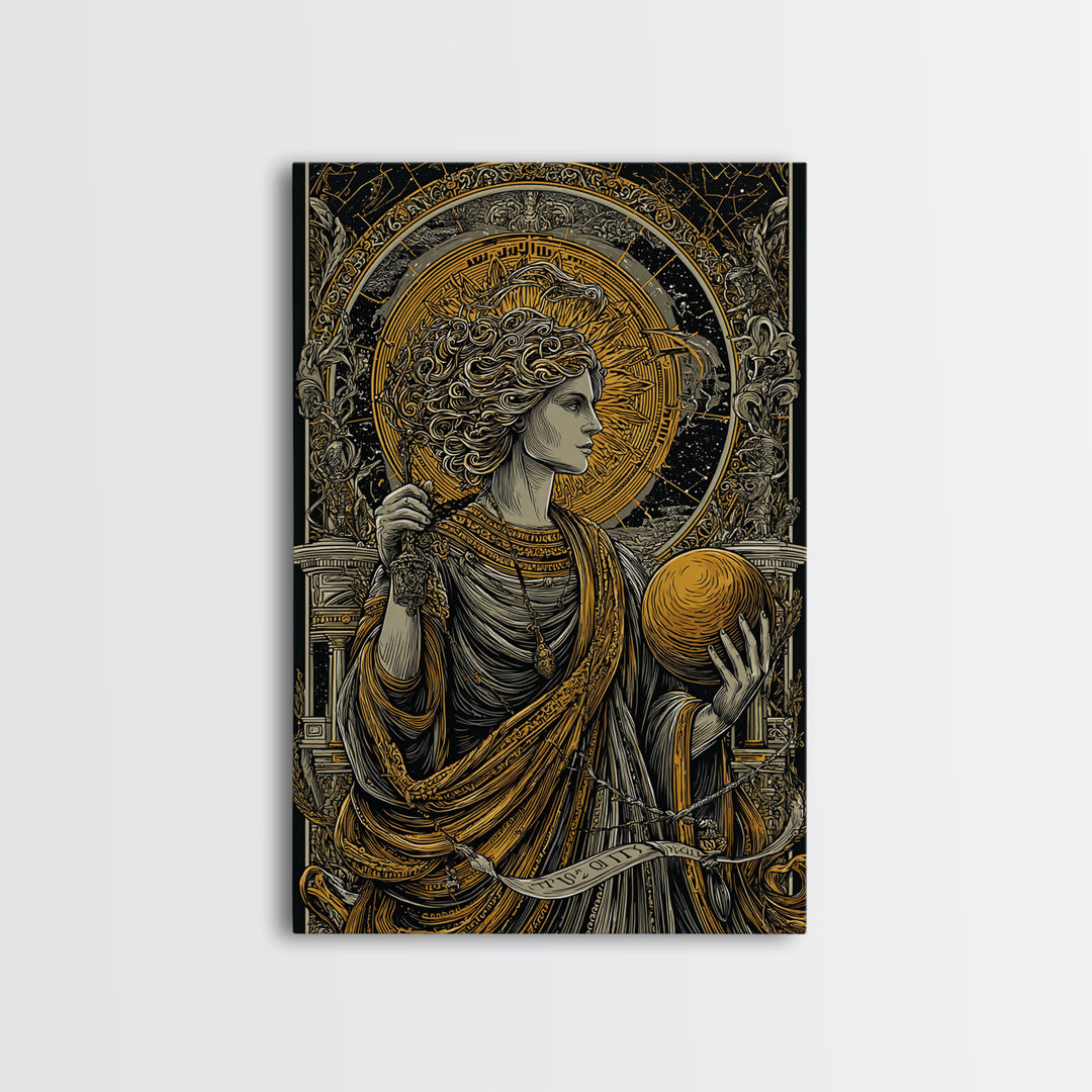 Hermes God Of Travel And Speed, Greek Mythology Art, Canvas Gold Canvas Print, Ancient Messenger Decor, Real Wood Frame