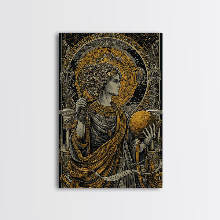Hermes God Of Travel And Speed, Greek Mythology Art, Canvas Gold Canvas Print, Ancient Messenger Decor, Real Wood Frame