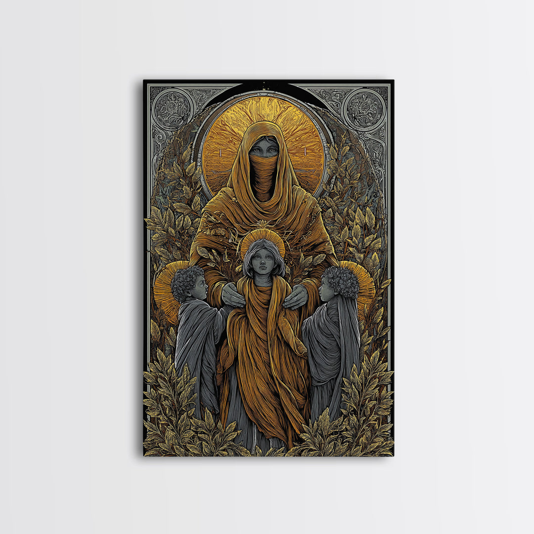 Hestia Goddess Of Hearth And Flame, Mythology Divine Art, Canvas Gold Canvas Print, Greek Wall Decor, Real Wood Frame