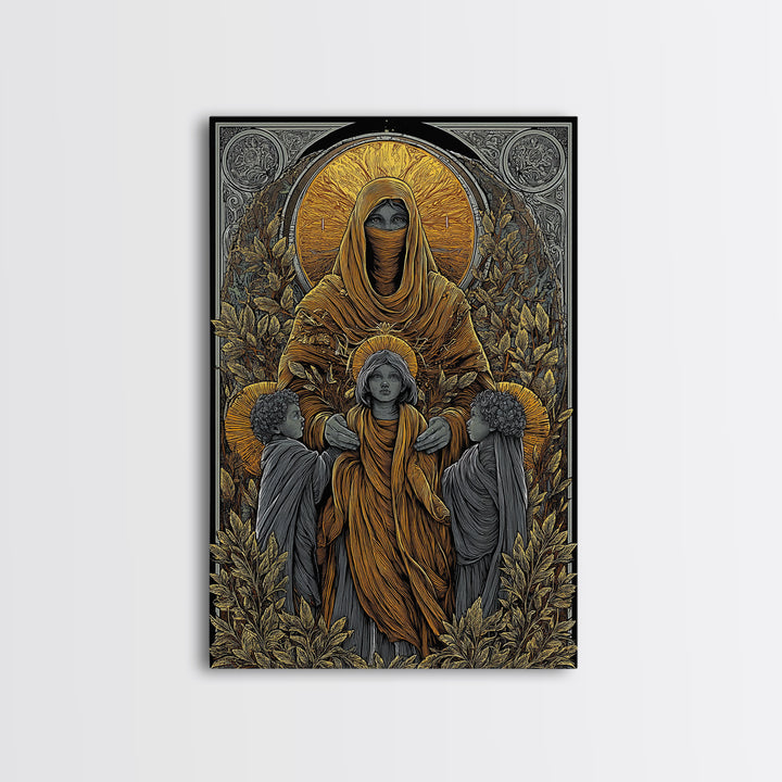 Hestia Goddess Of Hearth And Flame, Mythology Divine Art, Canvas Gold Canvas Print, Greek Wall Decor, Real Wood Frame