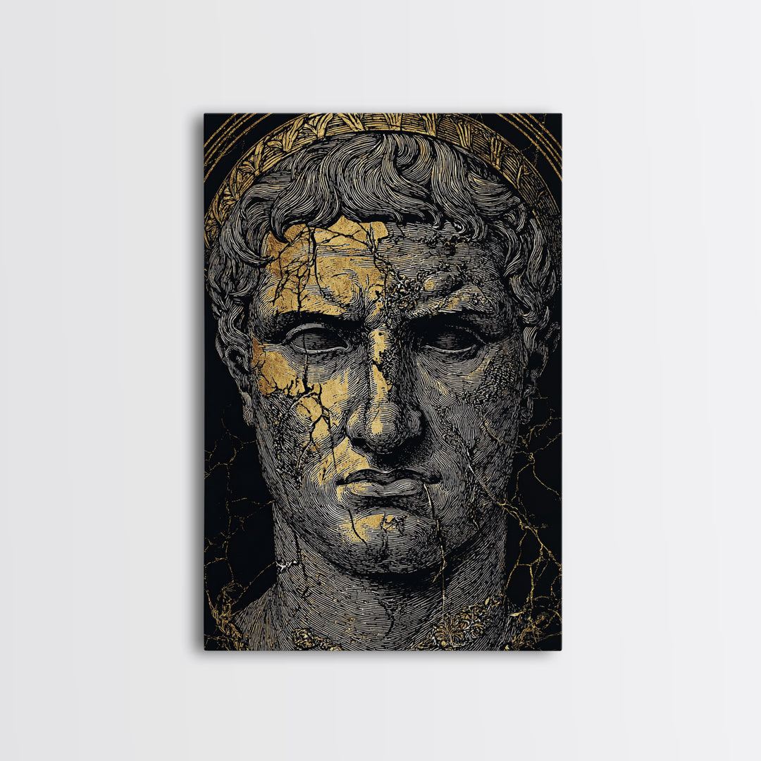 Canvas Gold Canvas Print, Roman Emperor Portrait Art, Ancient Bust Wall Decor, Historical Artwork, Real Wood Frame