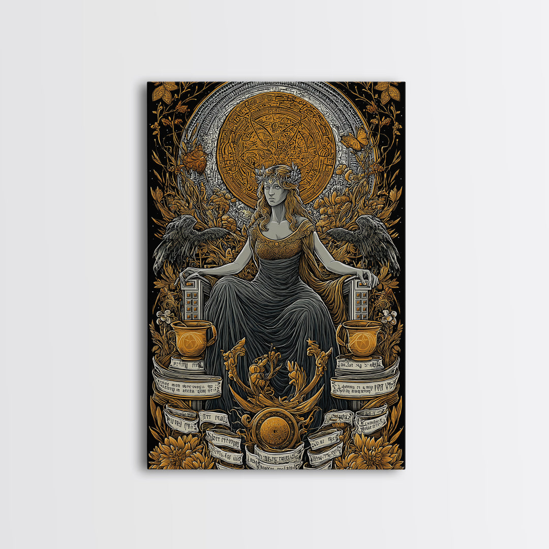 Goddess Throne Canvas Gold Canvas Print, Mythology Wall Art, Divine Queen Decor, Ancient Inspired Spiritual Artwork, Real Wood Frame