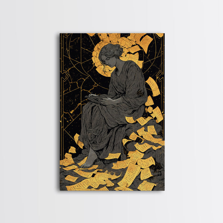 Roman Emperor Bust Canvas Gold Canvas Print, Ancient Warrior Wall Art, Classical Statue Artwork, Mythology Inspired Real Wood Frame